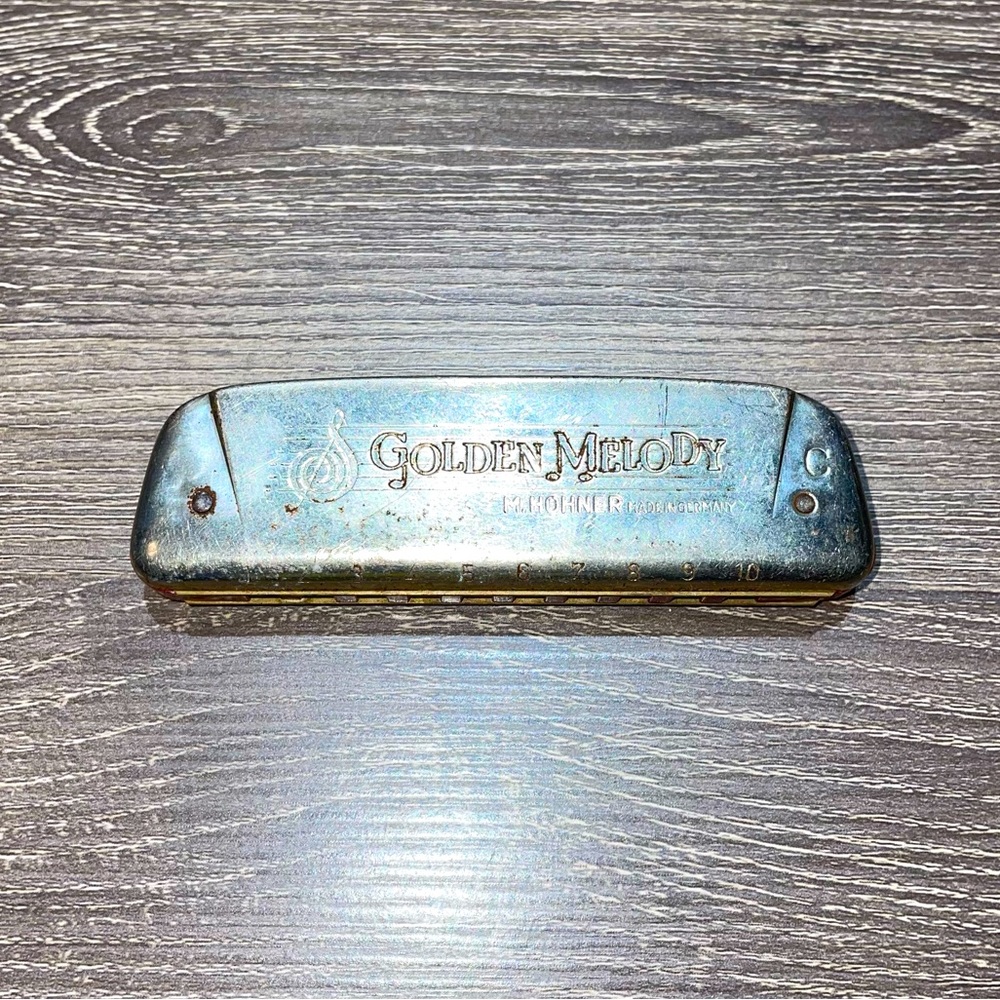 VINTAGE M. HOHNER GOLDEN MELODY Harmonica Key C Size 4”- 4.5”